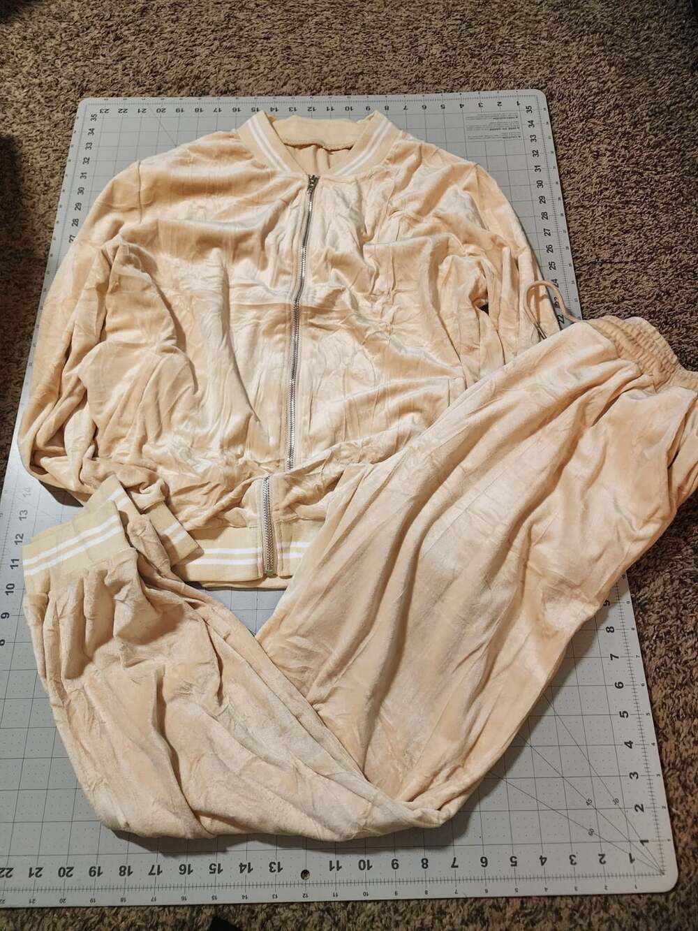 Velour Tracksuit Size XXL Beige Zip Jacket Joggers Set